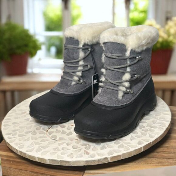 Sorel Snow Angel Insulated NL3482-052 Gray Black Winter Boots Faux Fur Women’s 7 - Picture 10 of 13